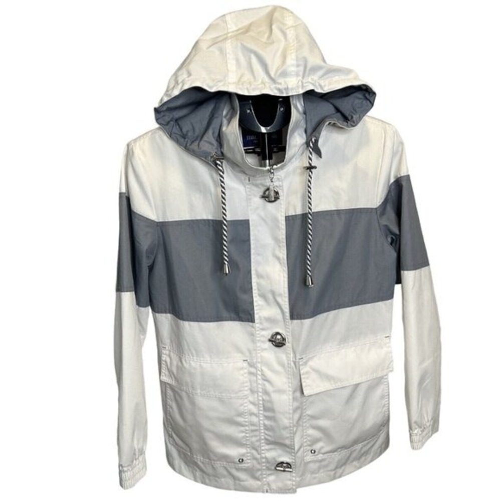 Mackintosh Hooded Rain‎ Jacket PS Gray White Colorblock  Lightweight